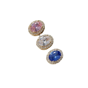 18k gold-plated oval faceted crystal charms with white zircon halo for DIY jewelry making