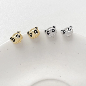 Süße Panda Ohrstecker 18K Vergoldetes Kupfer Mit 925 Sterlingsilber Ohrstecker-Stift Emaille DIY Schmuckzubehör