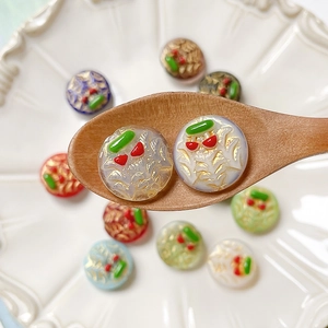 Hand-painted cherry glass beads with gold leaf veins for DIY jewelry making