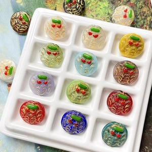Hand-painted cherry glass beads in colorful mixed set for DIY jewelry making