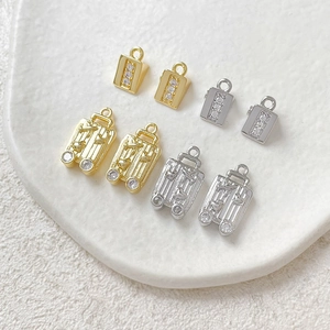 DIY Copper Gold Plated Charms Zircon Inlaid Mini Suitcase Triangle Cheese Pendants For Bracelet Necklace Jewelry Making