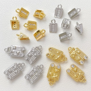 Gold and silver mini suitcase pendants with zircon stones for DIY jewelry making