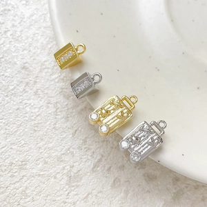 Golden and silver mini suitcase pendants with zircon inlay for DIY jewelry making