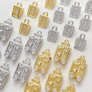 Gold and silver mini suitcase pendants with zircons for DIY jewelry making
