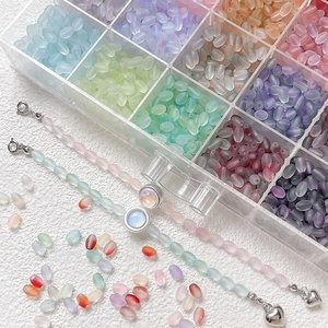 Frosted Matte Glass Rice Beads Gradient Colored Oval Loose Beads DIY For Jewelry Making Bracelet Necklace Accessories
