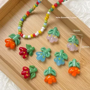 Detail of 18x22mm colorful glass flower beads for DIY jewelry with 1.2mm hole size