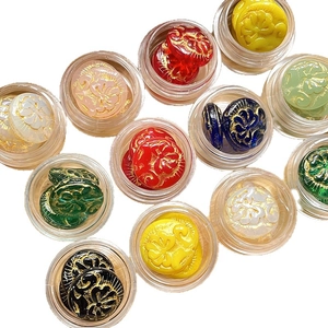 Peony carved beads in vibrant colors with gold detailing for DIY jewelry making