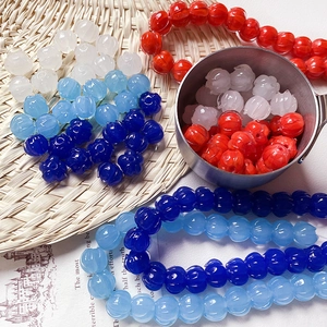 Cuentas de calabaza de vidrio translúcido en azul y rojo para joyas DIY y pulseras