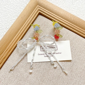 Handmade seed bead bow charm with colorful fruit beads and fringe for DIY jewelry