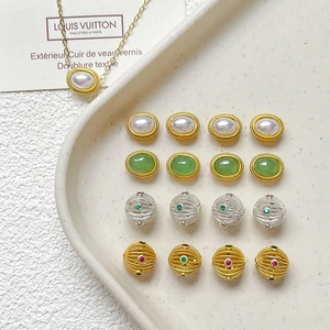 Cuentas de Filigrana de Cobre Huecas para Creación de Joyas DIY Cuentas de Espaciador Vintage Bañadas en Oro Plata Con Perla Artificial