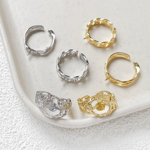 14K Gold Plated Copper Hollow Out Ring Settings For Artificial Pearl Mounting Adjustable Open Ring Base DIY Jewelry Making Findings