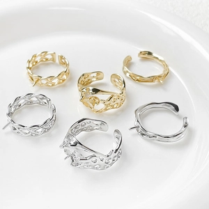 Detail of adjustable 14k gold-plated and silver ring bases for DIY pearl jewelry design