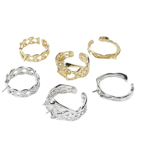 Adjustable 14k gold and silver hollow pearl ring bases set in various artistic designs