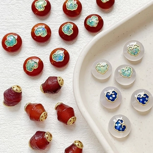 Natural Agate Enamel Ruyi Cloud Pattern Beads For DIY Jewelry Making Oriental Retro Style Handmade Necklace Bracelet Accessory Beads