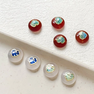 Natural agate beads with Ruyi enamel patterns for DIY jewelry making and necklace crafts
