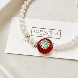 Natural agate Ruyi enamel pearl bracelet with vintage Chinese style elements