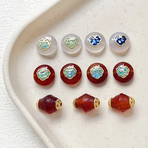Set of 11 agate beads with enamel ruyi patterns for DIY jewelry making and necklaces