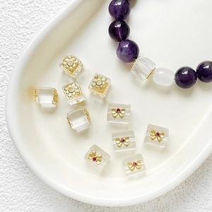 Perles d'Espacement en Cristal DIY Cube Transparent Nœud Rectangulaire Fleur Strass Plaqué Or pour Fabrication de Bijoux