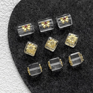 Perles en cristal transparent avec nœuds dorés et marguerites pour bijoux DIY