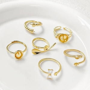 18k gold plated brass ring settings with zircon bow and pearl mounts for DIY jewelry
