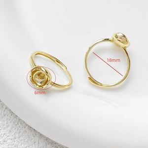 Detail of 18k gold plated adjustable ring base with 6mm tray for DIY jewelry making