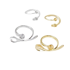 Adjustable 18k gold-plated bow pearl ring setting with zircon inlay for DIY jewelry