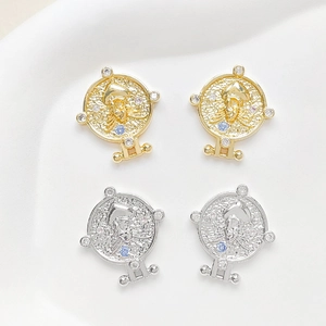 18k gold and silver vintage nautical clock-style pendants with cubic zirconia inlay