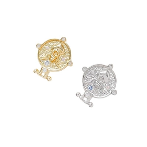 18k gold and silver plated vintage coin pendants with colorful zircon and relief carving