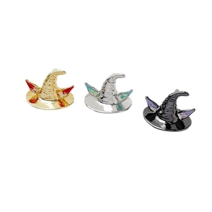 Set of three wizard hat pins with gold, silver, and black finish with enamel details