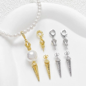 Vintage Baroque Vajra Pestle Pendant For DIY Jewelry Making Copper Gold Plated Zirconia Inlaid Necklace Connector Accessory