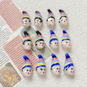 Set de 12 cuentas de cerámica pintadas a mano de payaso para hacer joyas y bisutería artesanal