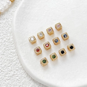 18k gold plated hollow cube beads with colorful zircon stones for DIY jewelry making