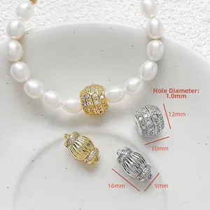 Detail of gold and silver zircon-studded screw clasps for DIY jewelry making kits