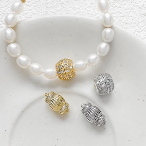 18K Gold Plated Copper Zirconia Screw Connector Clasp Ball Lantern Shape DIY Necklace Bracelet Artificial Pearl Jewelry Making Finding