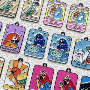 Tarot style enamel bird charms in various colorful designs for DIY jewelry making