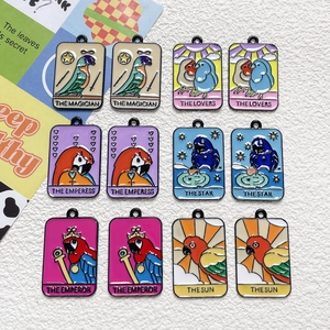 Enamel parrot tarot card charms in rectangular metal design for DIY jewelry making
