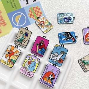 Tarot-inspired parrot charms with colorful drip oil finish for DIY jewelry making