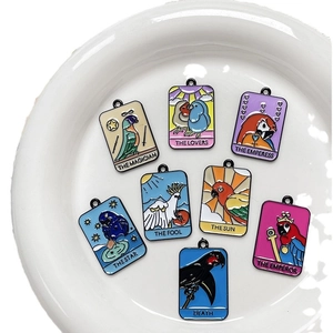 Enamel parrot tarot card charms for DIY bracelets with colorful alloy oil drop pendants