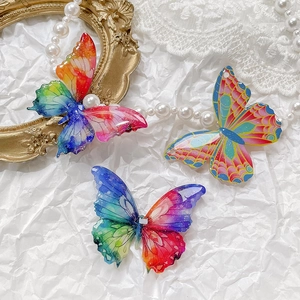 Détail macro de papillons en résine pailletés colorés pour bijoux DIY et artisanat
