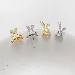 Gold plated rabbit hat pearl pin accessories with inlaid zircon for jewelry making