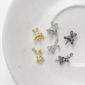 Detail of bunny rabbit jewelry findings with cubic zirconia for DIY pearl crafts