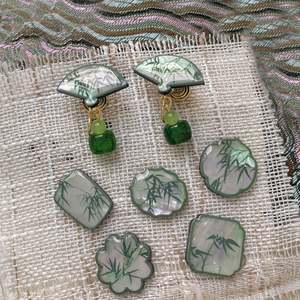 Bamboo style resin charms and earrings with pearlescent finish on linen texture