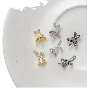 Gold plated rabbit hat and ears pendant for DIY jewelry with cubic zirconia stones