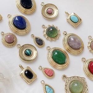 Pendentifs vintage en acier titane doré avec pierres colorées pour bijoux DIY