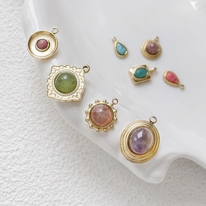 Pendentifs en acier titane doré et pierres précieuses pour la création de bijoux DIY