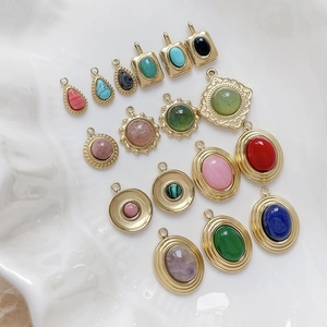 Pendentifs en Cuivre Plaqué Or 14K Vintage Avec Pierres Gemmes Synthétiques pour Création de Bijoux DIY Colliers Femmes