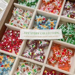 Hand-painted Christmas tree glass beads set for DIY jewelry making in a beige velvet box
