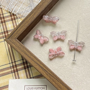 Pink translucent butterfly beads with silver coating detail for DIY jewelry making