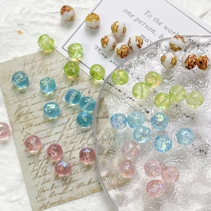 Handmade cracked glass Czech beads for DIY bracelets with hand-painted floral rose textures