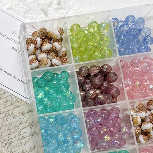 Czech Glass Beads For Jewelry Making Rose Flower Pattern Aurora Coating Crackle Round Loose Spacer Beads DIY Craft Accessory